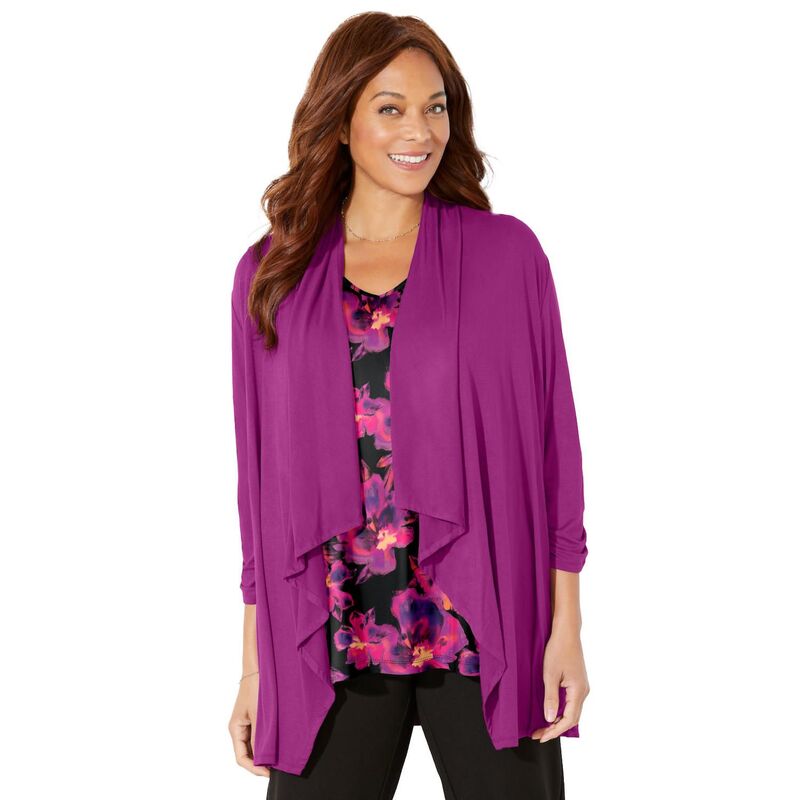 キャサリンズ レディース アウター ニット・セーター プラスサイズ ジャケット Catherines Women's Plusize Anywear Cascade Jacket Berry Pink ピンク｜ReVida 店
