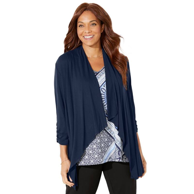 キャサリンズ レディース アウター ニット・セーター プラスサイズ ジャケット Catherines Women's Plusize Anywear Cascade Jacket Navy ネイビー｜ReVida 店 9,734円