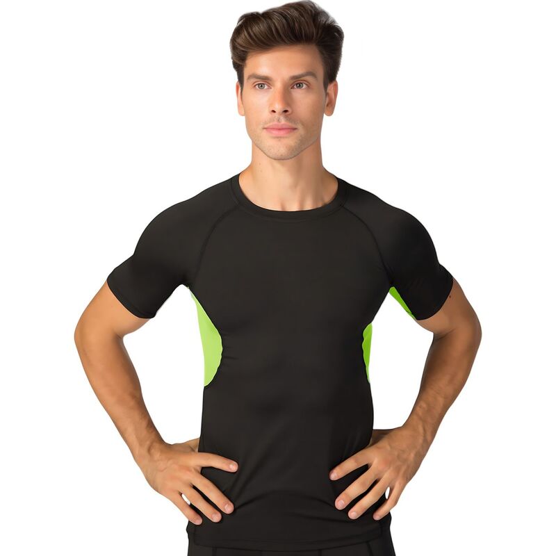 アンナカシ レディース トップス Tシャツ クルーネック Anna-Kaci Mens Fitted Short Sleeve Athletic Shirt with Crew Neck and Color Block Side Panels Green グリーン｜ReVida 店