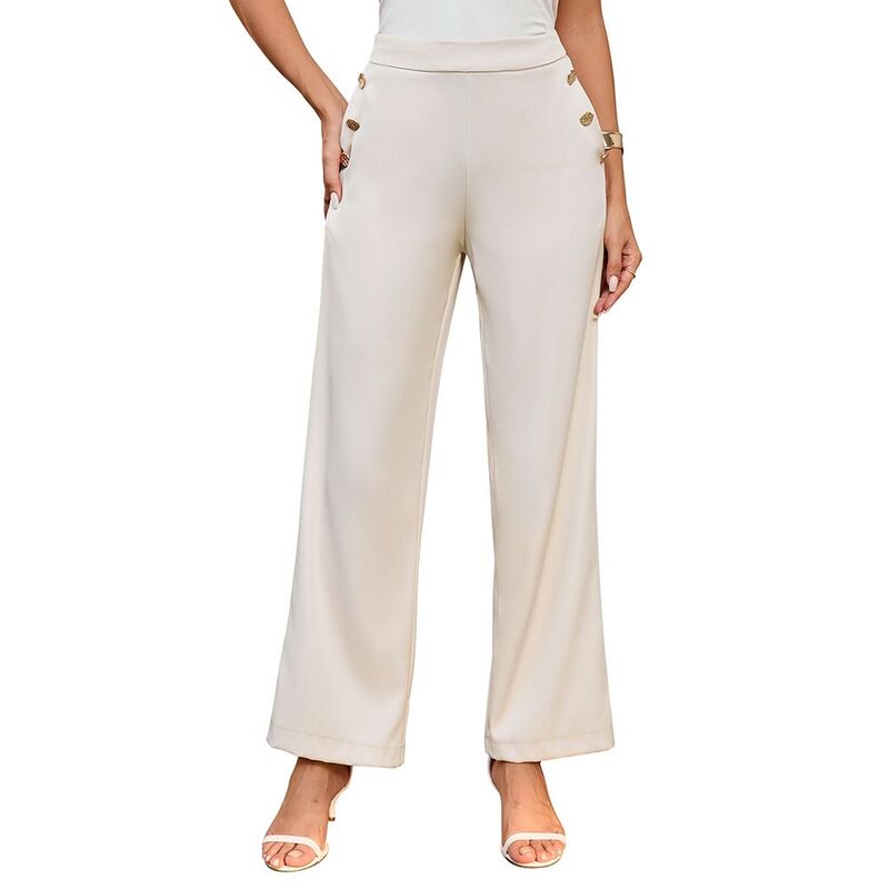 コジョイン レディース ボトムス カジュアルパンツ ストレート ハイウエスト Kojooin Women High Waist Wide Straight Leg Trousers Casual Button Detailslacks Dress Pants with Pockets Apricot アプリコット｜ReVida 店