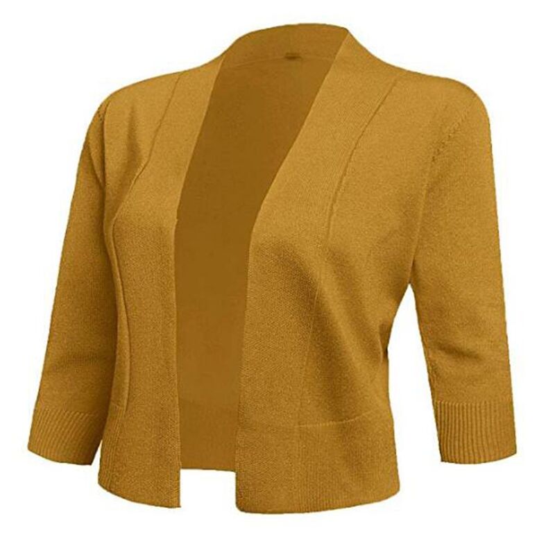 セオリア レディース アウター ニット・セーター カーディガン クロップド Seoria Ladies' 3/4 Sleeve Cropped Cardigan Open Front Knit Short Bolero Shrugs Darkhaki カーキ｜ReVida 店