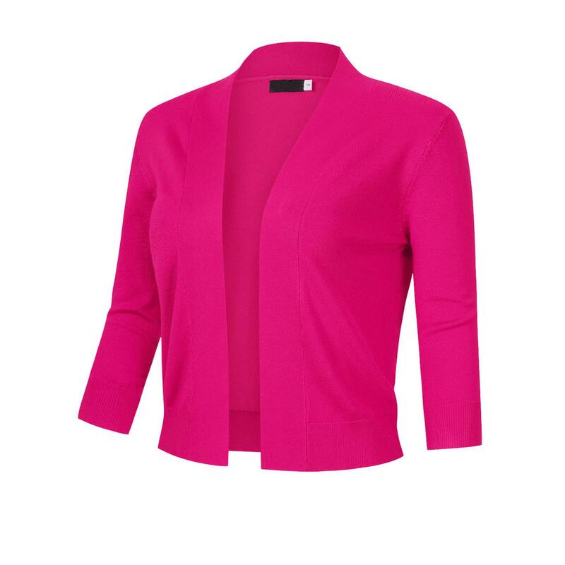 セオリア レディース アウター ニット・セーター カーディガン クロップド Seoria Ladies' 3/4 Sleeve Cropped Cardigan Open Front Knit Short Bolero Shrugs Rose Red レッド|ReVida 店