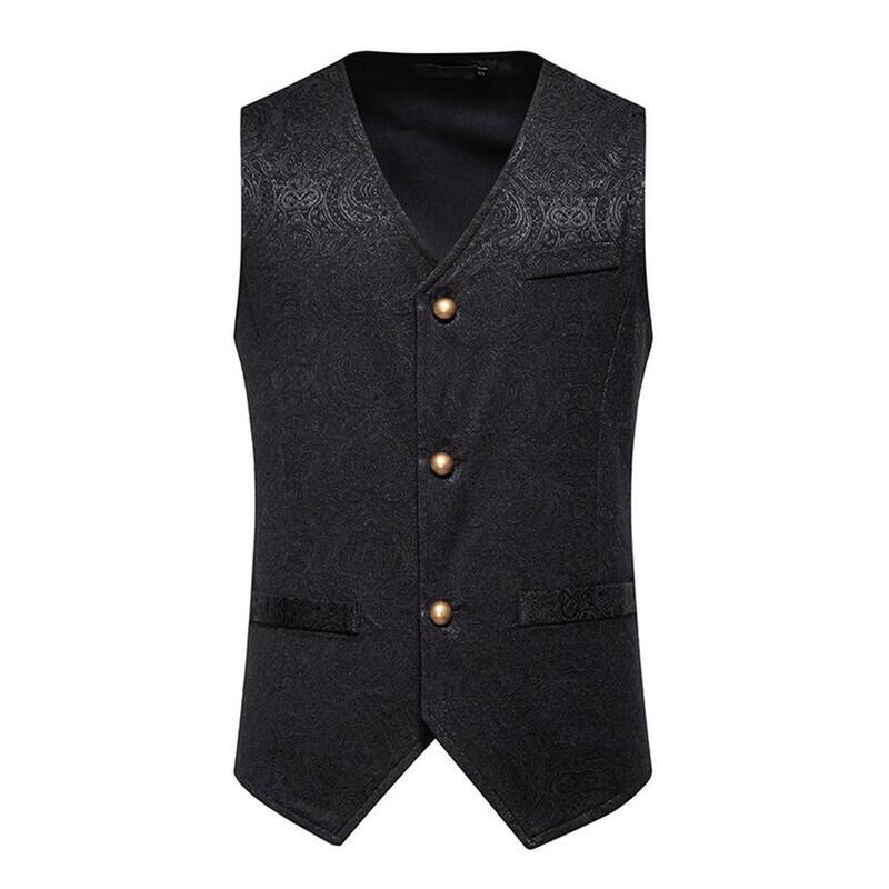 クリアフラワー レディース アウター ジャケット・ブルゾン ヴィンテージ フラワー柄 プリント ベスト コート ClearFlower Men's Vintage Floral Print Vest Retro Party Waistcoat for Wedding Host Dancevent Black ブラック｜ReVida 店