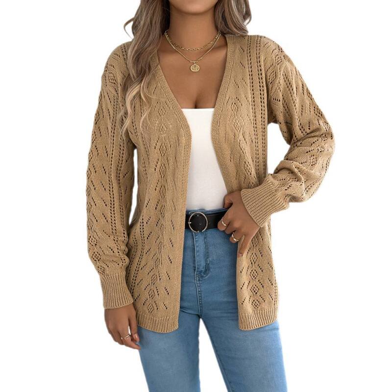 イエスファッション レディース アウター ニット・セーター カーディガン Yesfashion Womens Crochet Cardigan Kimono Boho Long Sleeve Lightweight Soft Oversized Open Front Knit Sweater Khaki カーキ｜ReVida 店