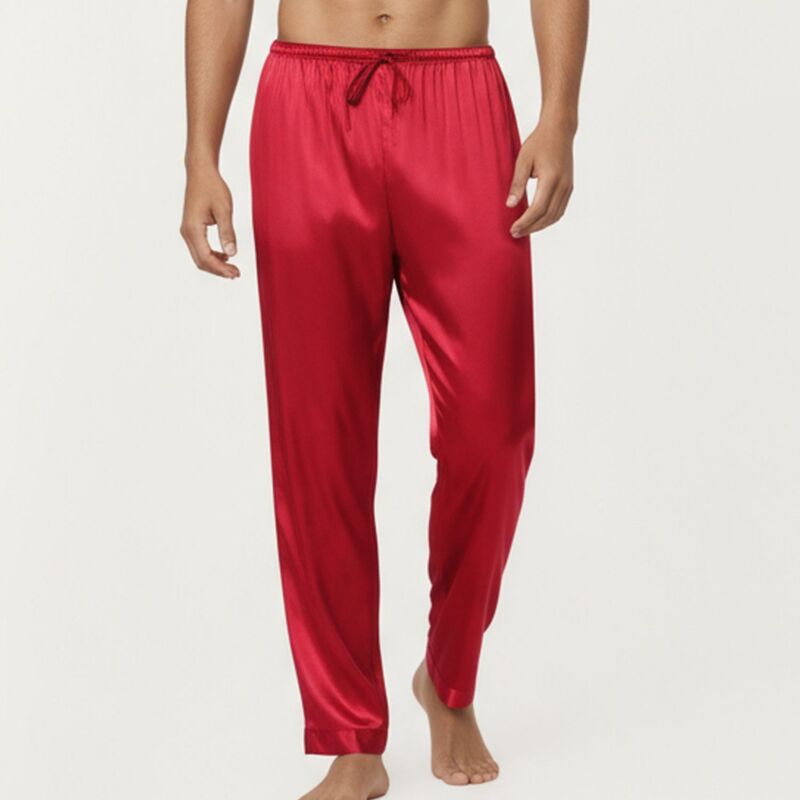 アンナカシ レディース アンダー御召しもの ナイト爵御召しもの ズボン下 繻子 Anna-Kaci Men\u0027satin Lounge Pants with Elastic Waistband Straight-Leg Fit Burgundy バーガンディ