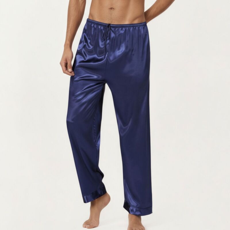 アンナカシ レディース アンダー御召しもの ナイト爵御召しもの ズボン下 繻子 Anna-Kaci Men\u0027satin Lounge Pants with Elastic Waistband Straight-Leg Fit Navy 米国海軍