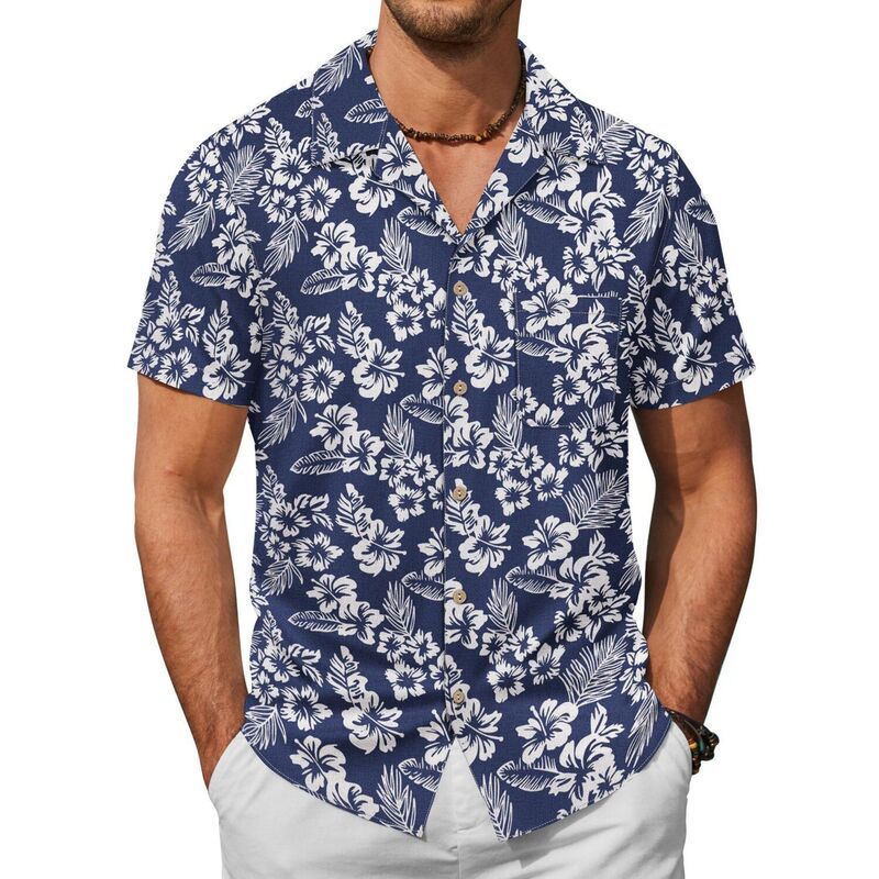 クーファンディ レディース トップス Tシャツ トール コットン リネン COOFANDY Men Beach Linen Shirts Boho Hippie Shirtsummer Cotton Tops Big and Tall Navy Floral ネイビー｜ReVida 店 9,840円
