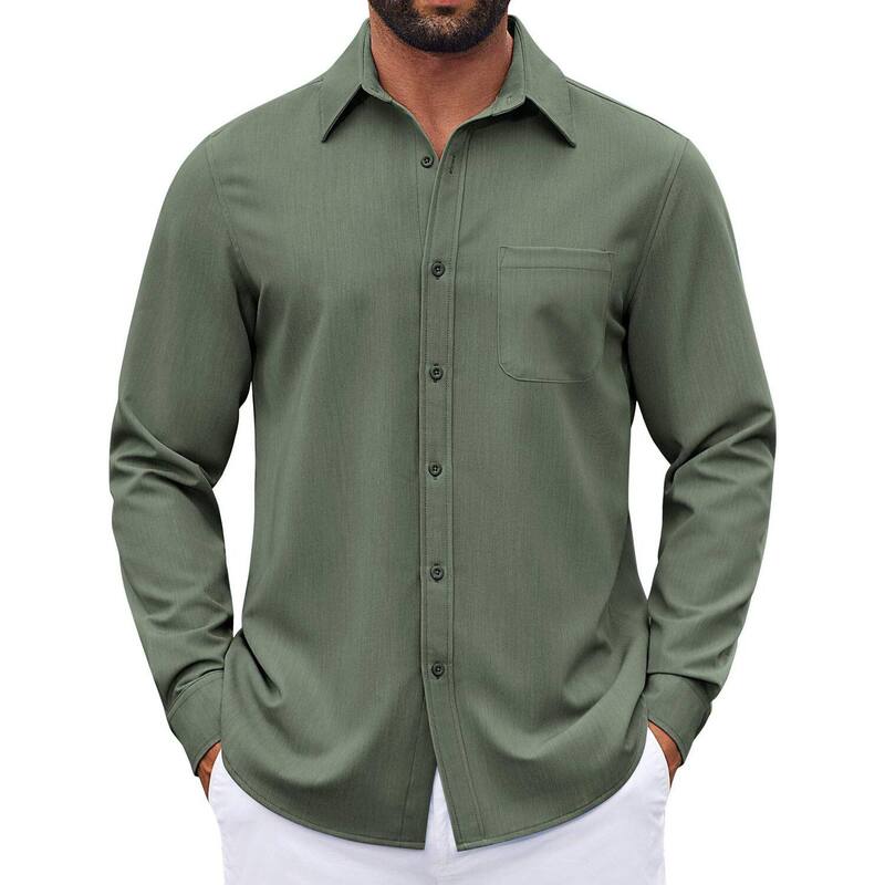 クーファンディ レディース トップス Tシャツ ボタンダウン デニム COOFANDY Mens Button Down Long Sleeve Shirts Business Casual Denim Dresshirt Wrinkle Free Olive Green グリーン|ReVida 店