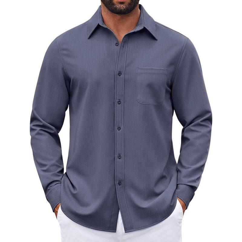 クーファンディ レディース トップス Tシャツ ボタンダウン デニム COOFANDY Mens Button Down Long Sleeve Shirts Business Casual Denim Dresshirt Wrinkle Free Stone Blue ブルー|ReVida 店