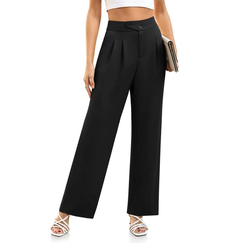 コジョイン レディース ボトムス 心地よいズボン下 御機嫌酉の方角 Kojooin Women\u0027s High-Waisted Wide-Leg Dress Pants with Pockets Business Casual Trousers Black 黒いこと