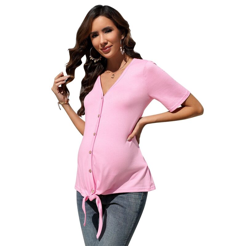 コジョイン レディース トップス シャツ Vネック ボタンダウン ブラウス マタニティ Kojooin Women's Maternity Shirts V Neck Short Sleeve Nursing Tops Button Down Breastfeeding Tunic Blouse Pink ピンク|ReVida 店