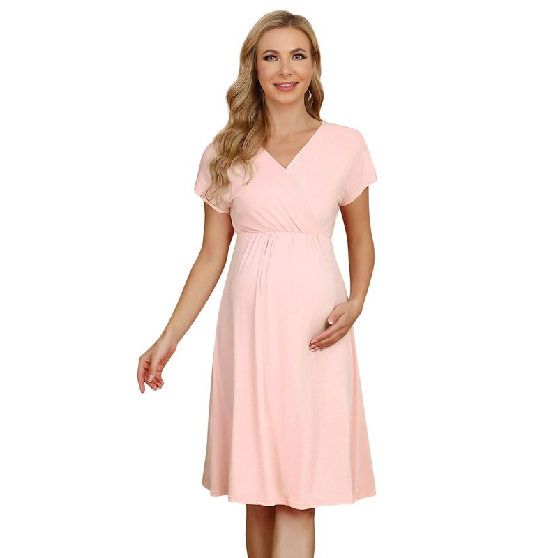 コジョイン レディース トップス ワンピース Vネック A ライン ひざ丈 マタニティ Kojooin Women\'s V-neck A-line Knee Length Wrap Dresswing Maternity Dresses For Baby Shower Or Casualight Apricot アプリコット｜ReVida 店