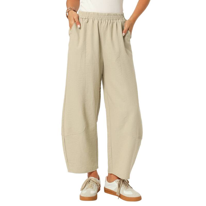 インスパイア シック レディース ボトムス カジュアルパンツ ワイドレッグ アンクル INSPIRE CHIC Women's Baggy Wide Leg Pants Elastic Waist Barreleg Casual Palazzo Harem Pant Ankle Lantern Summer Khaki カーキ｜ReVida 店