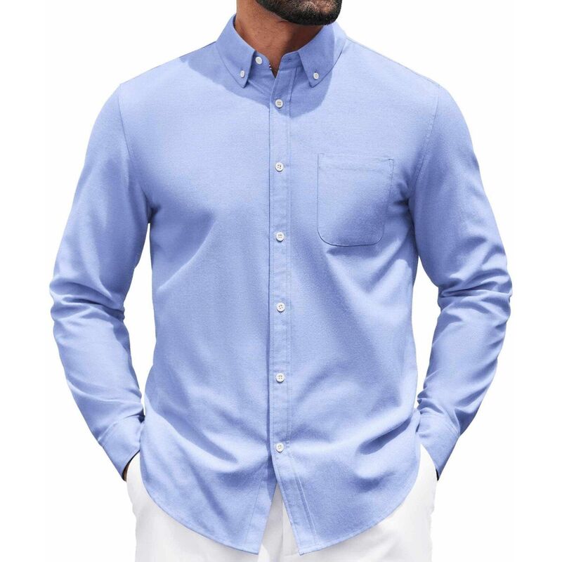 クーファンディ レディース トップス Tシャツ ボタンダウン COOFANDY Men's Button Down Shirts Long Sleeve Casual Shirts Business Dresshirts Light Blue ブルー|ReVida 店