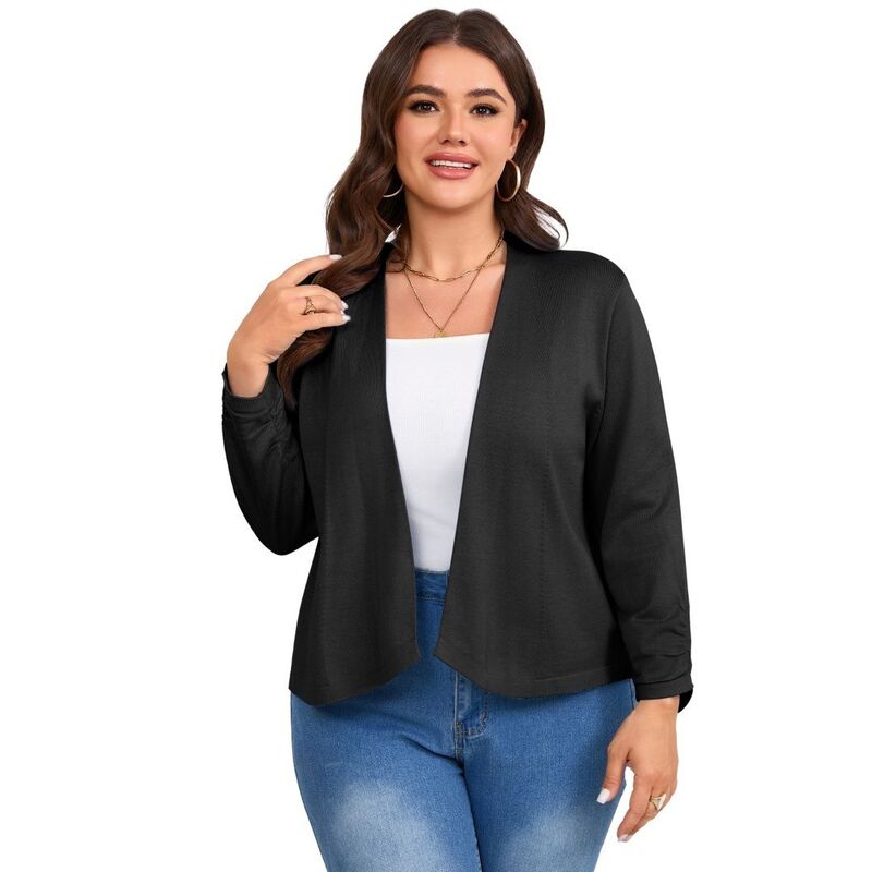 ボディサイズ レディース アウター ニット・セーター プラスサイズ カーディガン BODDYSIZE Womens Plusize Casualong Sleeve Cardigan Lightweight Open Front Knit Cardigan Sweaters Black ブラック|ReVida 店