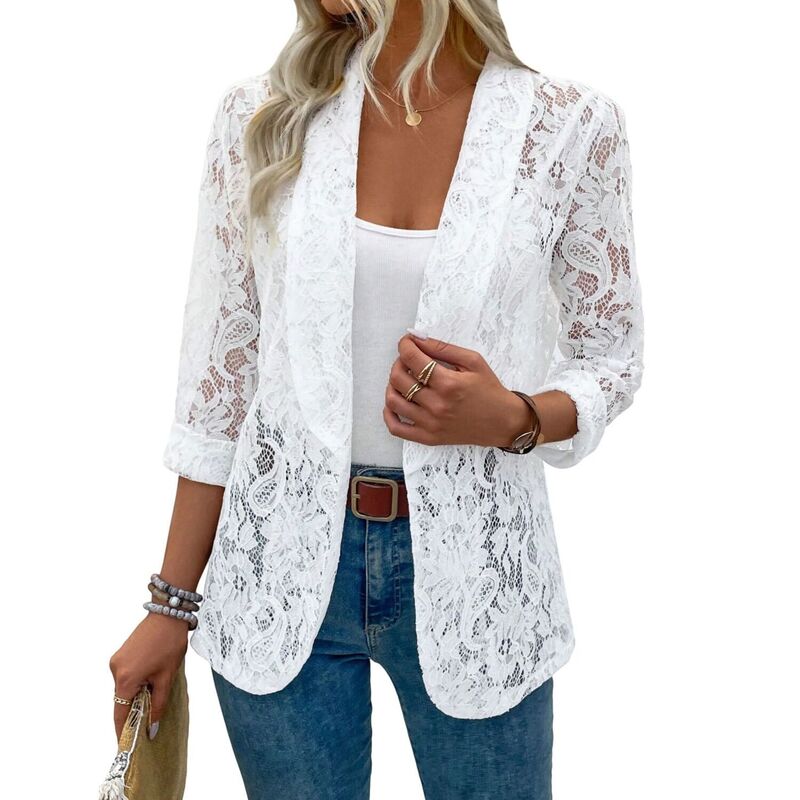 上半身大きさ レディース アウター 上衣・上衣 御花柄 ジレー スピード競技 御花 BODDYSIZE Women ’ s Open Front Lace Cardigan Long Sleeve Floral Crochet Shrug Cover Ups White 白いこと