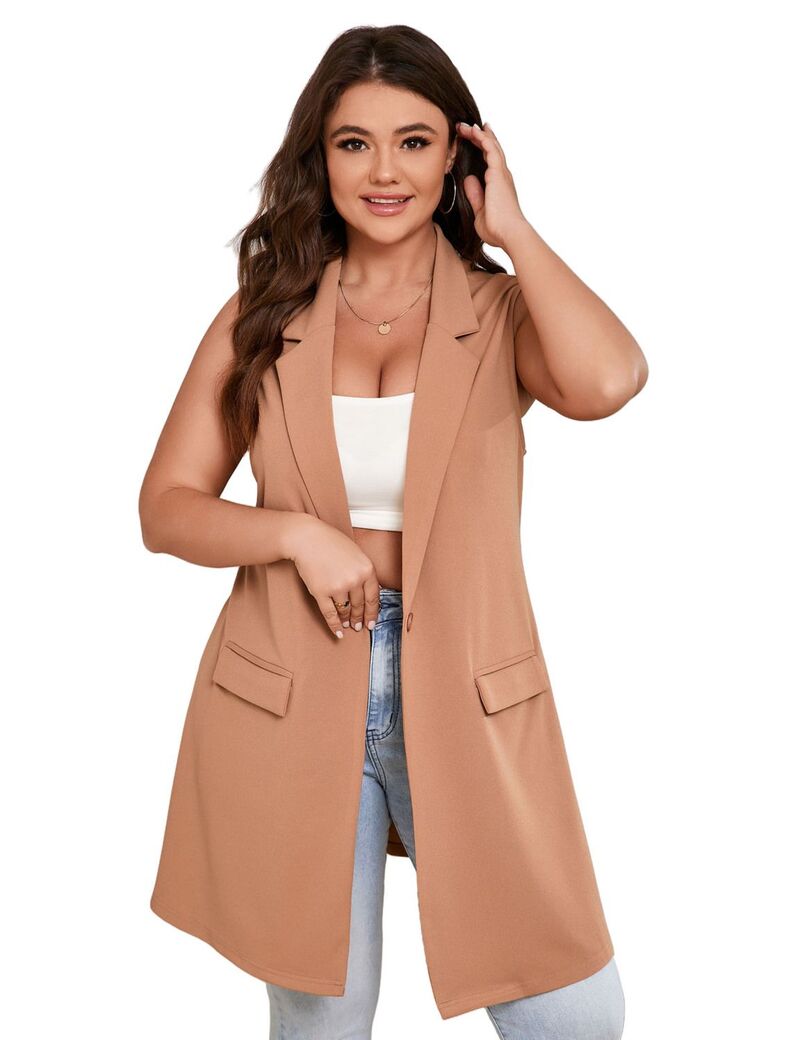 エリートチョイス レディース アウター 上衣・上衣 足し加える大きさ より良い Elitechoice Women\u0027s Plusize Lightweight Long Vest Open Front with Pockets Khaki カーキ