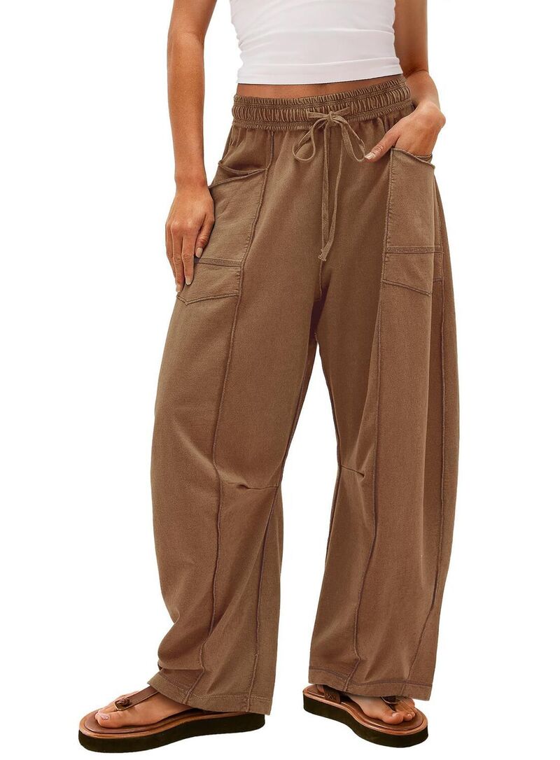 エリートチョイス レディース ボトムス 心地よいズボン下 ワイドレッグ スウェットパンツ Elitechoice Women\u0027s Wide Leg Sweatpants Casualounge Pants with Side Pockets Brown 赤銅色