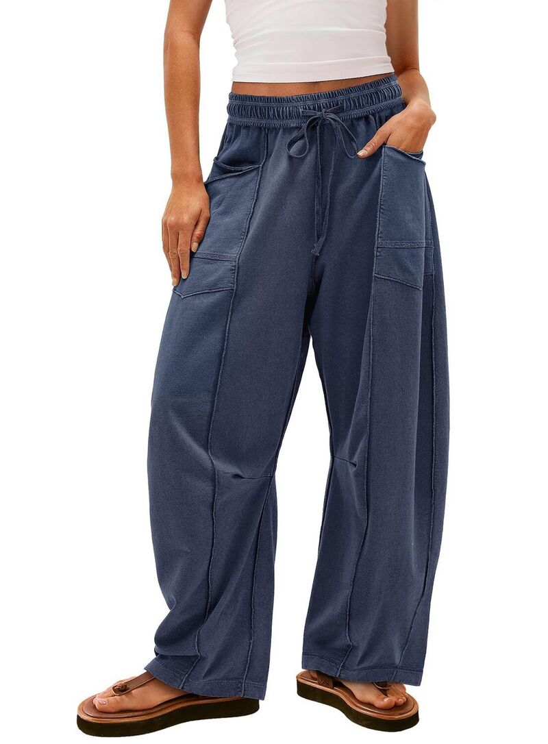 エリートチョイス レディース ボトムス 心地よいズボン下 ワイドレッグ スウェットパンツ Elitechoice Women\u0027s Wide Leg Sweatpants Casualounge Pants with Side Pockets Dark Blue 青色