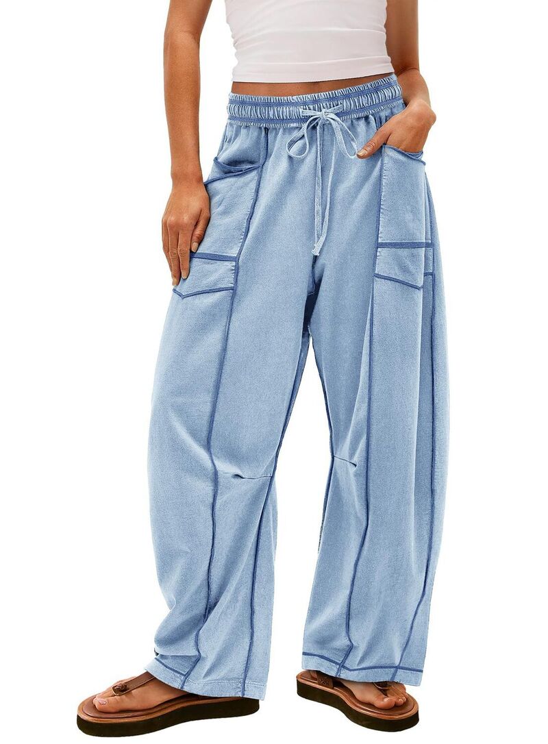 エリートチョイス レディース ボトムス 心地よいズボン下 ワイドレッグ スウェットパンツ Elitechoice Women\u0027s Wide Leg Sweatpants Casualounge Pants with Side Pockets Light Blue 青色