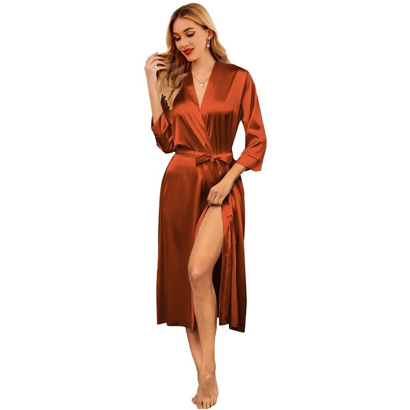エコアー レディース アンダー御召しもの ナイト爵御召しもの 繻子 地絹 Ekouaer Silk Robes for Women Long Satin Bridesmaid Wedding Party Robes Lightweight Burnt Orange オレンジ色