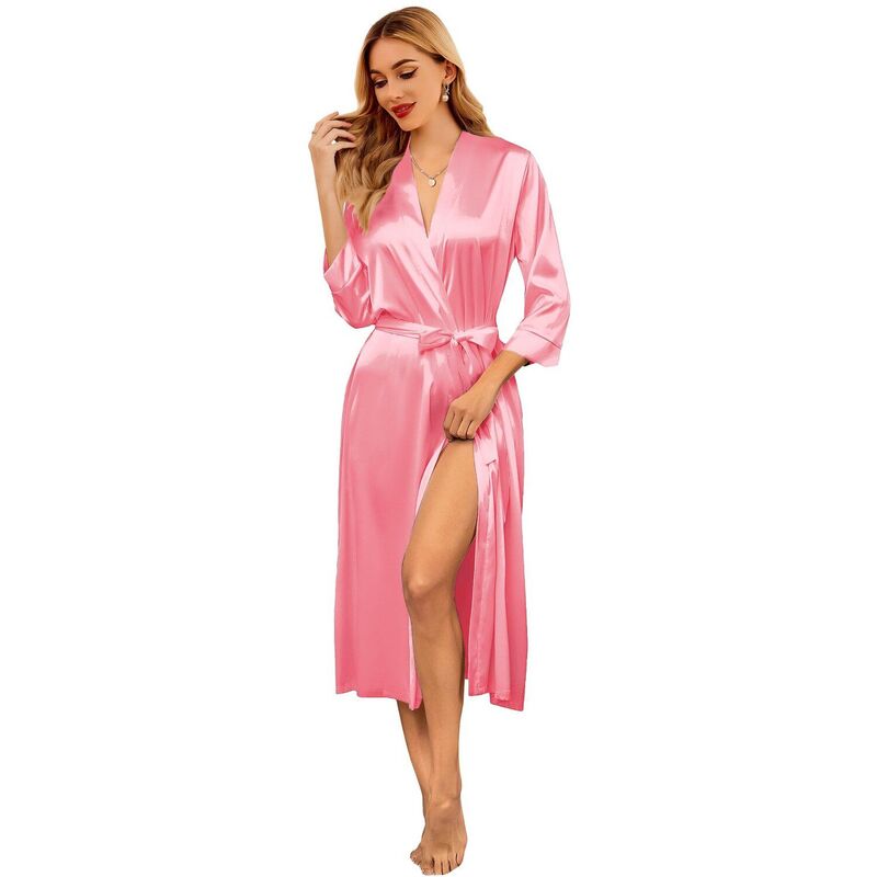 エコアー レディース アンダー御召しもの ナイト爵御召しもの 繻子 地絹 Ekouaer Silk Robes for Women Long Satin Bridesmaid Wedding Party Robes Lightweight Deepink サクラ色
