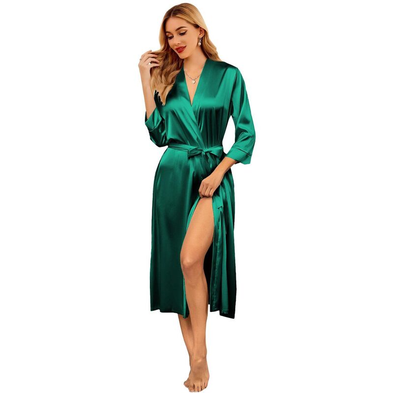エコアー レディース アンダー御召しもの ナイト爵御召しもの 繻子 地絹 Ekouaer Silk Robes for Women Long Satin Bridesmaid Wedding Party Robes Lightweight Green 緑であること