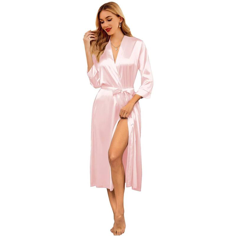 エコアー レディース アンダー御召しもの ナイト爵御召しもの 繻子 地絹 Ekouaer Silk Robes for Women Long Satin Bridesmaid Wedding Party Robes Lightweight Light Pink サクラ色