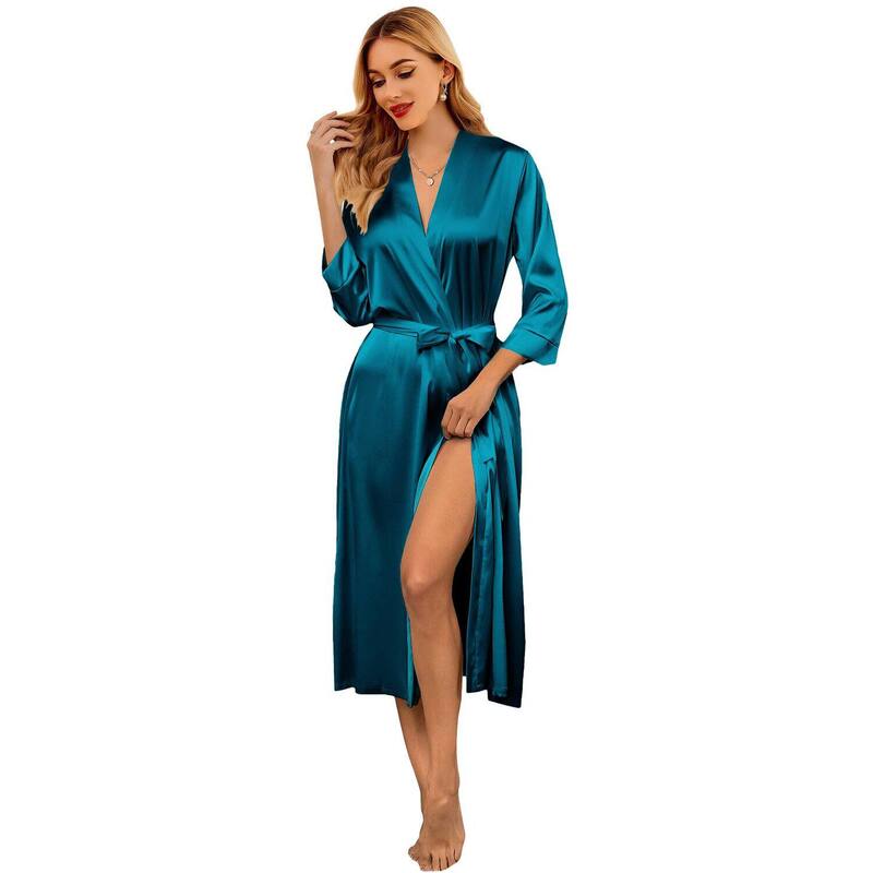 エコアー レディース アンダー御召しもの ナイト爵御召しもの 繻子 地絹 Ekouaer Silk Robes for Women Long Satin Bridesmaid Wedding Party Robes Lightweighteal ティール
