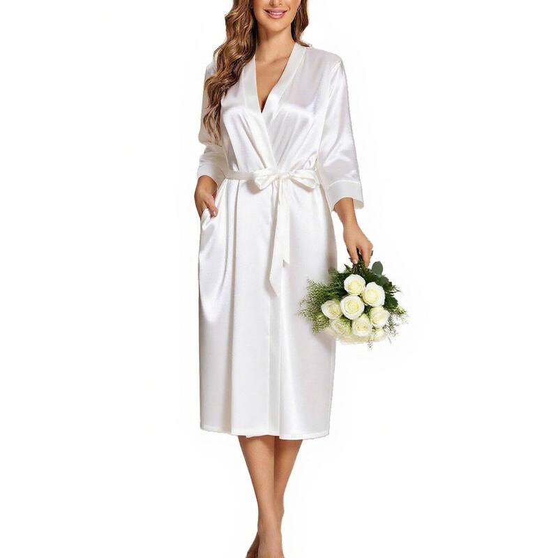 エコアー レディース アンダー御召しもの ナイト爵御召しもの 繻子 地絹 Ekouaer Silk Robes for Women Long Satin Bridesmaid Wedding Party Robes Lightweight White 白いこと