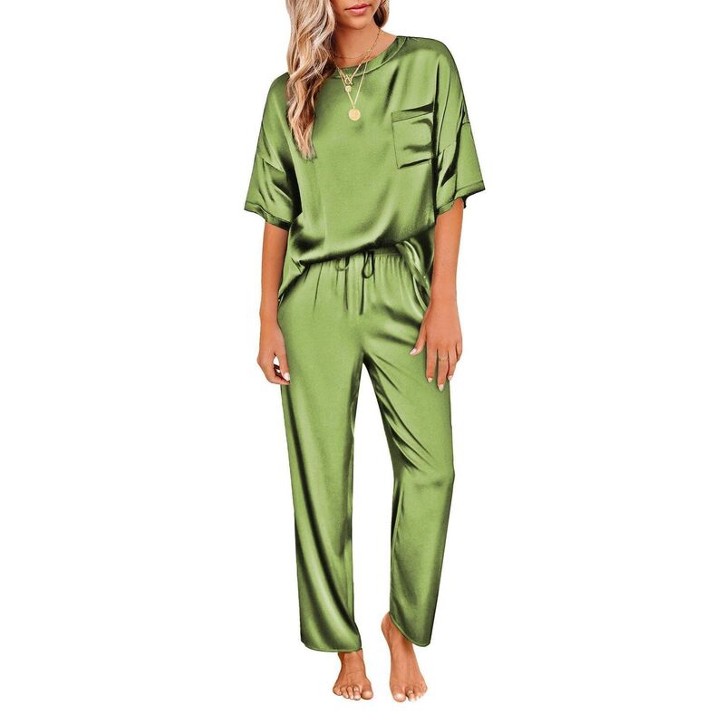 エコアー レディース アンダー御召しもの ナイト爵御召しもの Ekouaer Womens Pajamasetwo Piece Pj Setsleepwear Loungewear Short Sleeve Pj Sets Army Green 緑であること