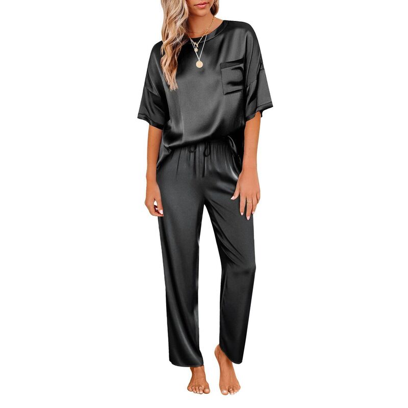 エコアー レディース アンダー御召しもの ナイト爵御召しもの Ekouaer Womens Pajamasetwo Piece Pj Setsleepwear Loungewear Short Sleeve Pj Sets Black 黒いこと