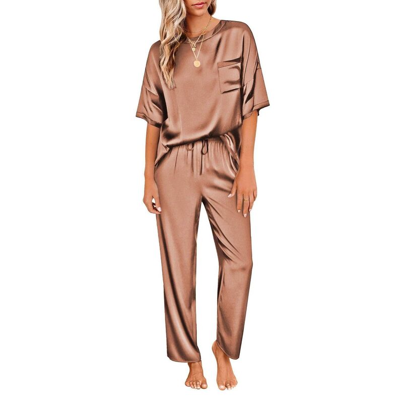 エコアー レディース アンダー御召しもの ナイト爵御召しもの Ekouaer Womens Pajamasetwo Piece Pj Setsleepwear Loungewear Short Sleeve Pj Sets Brown 赤銅色