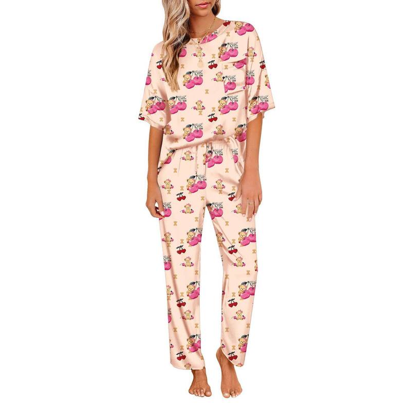 エコアー レディース アンダー御召しもの ナイト爵御召しもの Ekouaer Womens Pajamasetwo Piece Pj Setsleepwear Loungewear Short Sleeve Pj Sets Cherry Teddy