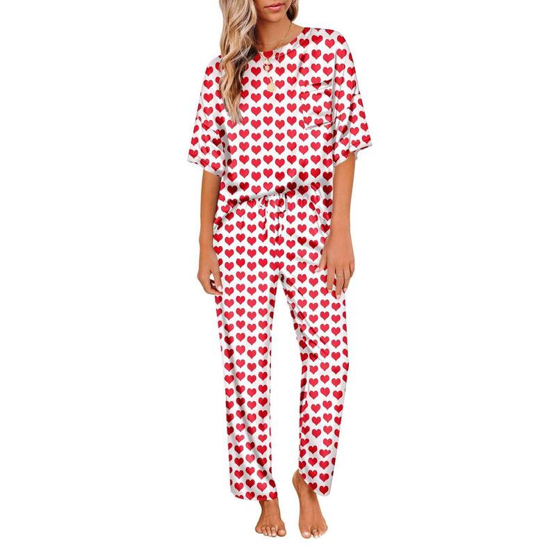 エコアー レディース アンダー御召しもの ナイト爵御召しもの Ekouaer Womens Pajamasetwo Piece Pj Setsleepwear Loungewear Short Sleeve Pj Sets Red Heart 赤いこと