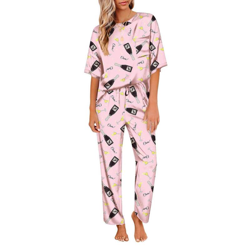 エコアー レディース アンダー御召しもの ナイト爵御召しもの Ekouaer Womens Pajamasetwo Piece Pj Setsleepwear Loungewear Short Sleeve Pj Sets Wine Glass ぶどう酒