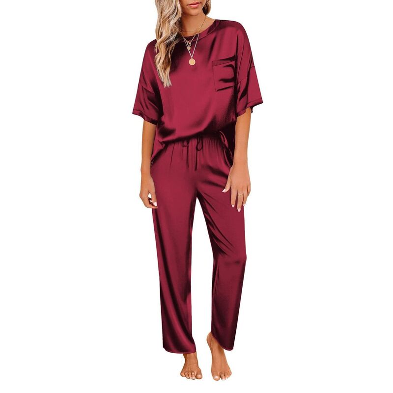 エコアー レディース アンダー御召しもの ナイト爵御召しもの Ekouaer Womens Pajamasetwo Piece Pj Setsleepwear Loungewear Short Sleeve Pj Sets Wine Red 赤いこと