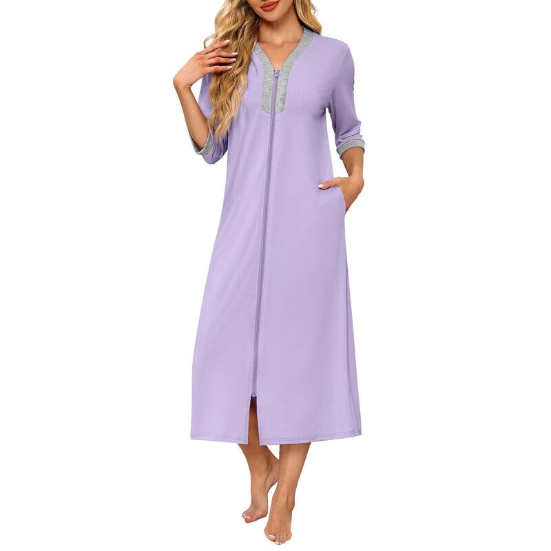 エコアー レディース アンダーお召しもの ナイト爵お召しもの 厚地の外套 Ekouaer Women\u0027s Zipperobe 3/4 Sleeves Housecoat Fullength Nightgown Soft Loungewearobe Lavender ラベンダー