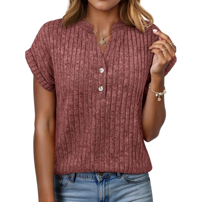エリート肝ったま レディース トップス プルオーバー Vのど首 スウェーター トップ EliteSpirit Womenshort Sleeve Henley Shirts V Neck Spring Summer Sweater Blouses Dressy Casual Tunic Tops Orange オレンジ色