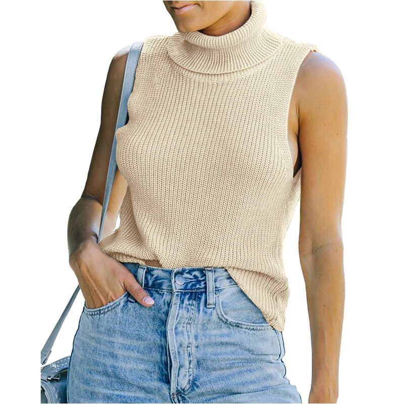 イエスファッション レディース アウター ニット・セーター スリムフィット タートルネック ノースリーブ Yesfashion Womens Turtleneck Sweater Sleevelesslim Fit Knit Pullovers Casual Basic Stretch Tank Top Apricot アプリコット|ReVida 店