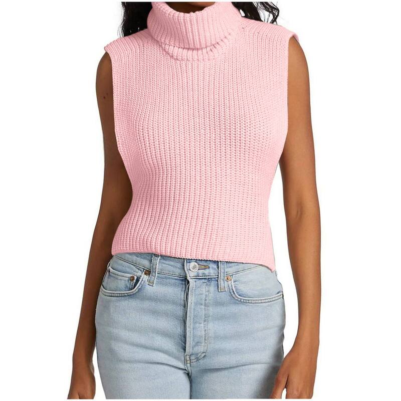 イエスファッション レディース アウター ニット・セーター スリムフィット タートルネック ノースリーブ Yesfashion Womens Turtleneck Sweater Sleevelesslim Fit Knit Pullovers Casual Basic Stretch Tank Top Light Pink ピンク|ReVida 店
