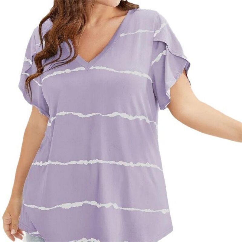 イエスファッション レディース トップス Tシャツ Vネック プラスサイズ Yesfashion Women &rsquo; s Plusize Summer Casual V Neck Short Sleeve Striped Topurple パープル｜ReVida 店