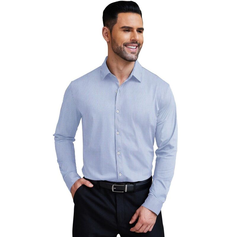 クーファンディ レディース トップス Tシャツ COOFANDY Muscle Fit Dresshirt for Men Long Sleeve Wrinkle Free Business Casual Shirt Blue Stripes ブルー｜ReVida 店