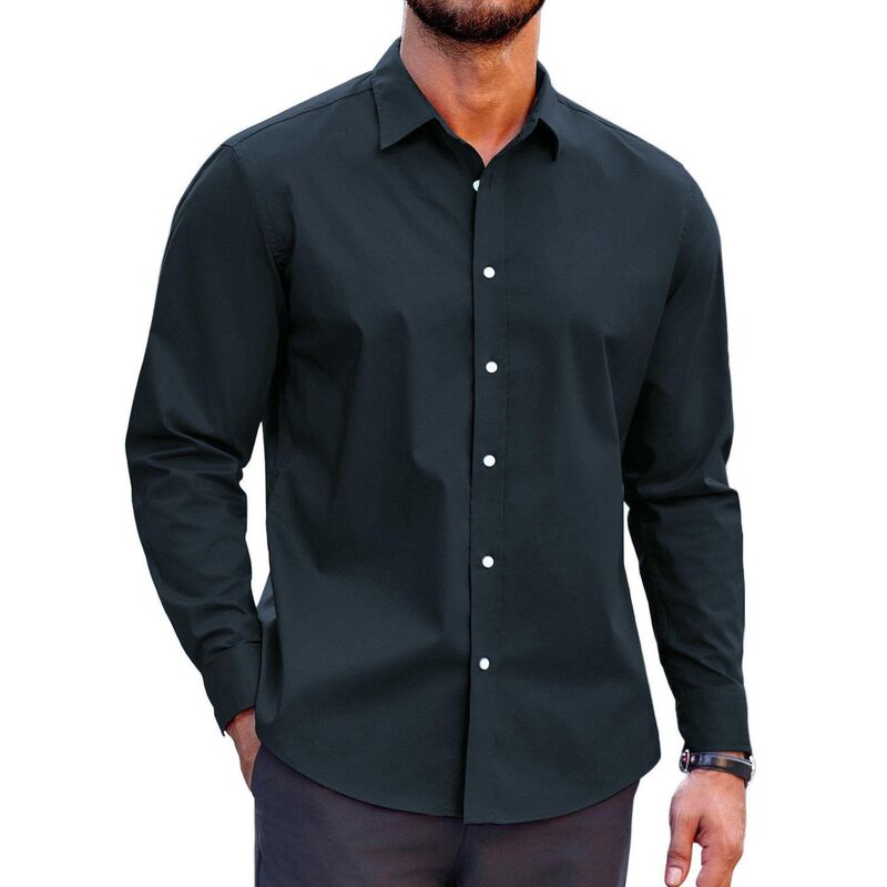 クーファンディ レディース トップス Tシャツ スリムフィット COOFANDY Mens Dresshirt Long Sleeve Casual Button Up Slim Fit Dresshirts Lightweight Camp Shirt Navy Blue ネイビー｜ReVida 店