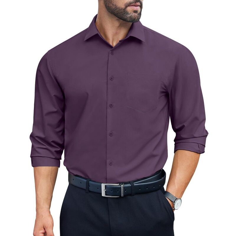 クーファンディ レディース トップス Tシャツ レギュラーフィット ボタンダウン COOFANDY Mens Casual Button Down Shirts Regular Fit Wrinkle Free Dresshirt Long Sleeve Purple パープル|ReVida 店