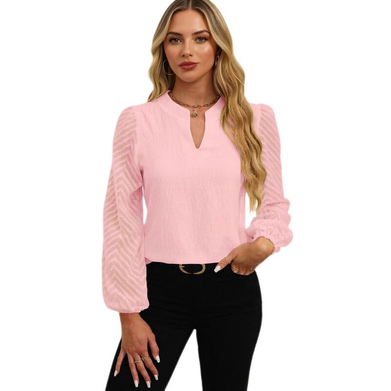 セオリア レディース トップス シャツ シアー Seoria Women Dressy Casual Top Elegant Sheer Long Sleeve Shirt Pink ピンク|ReVida 店