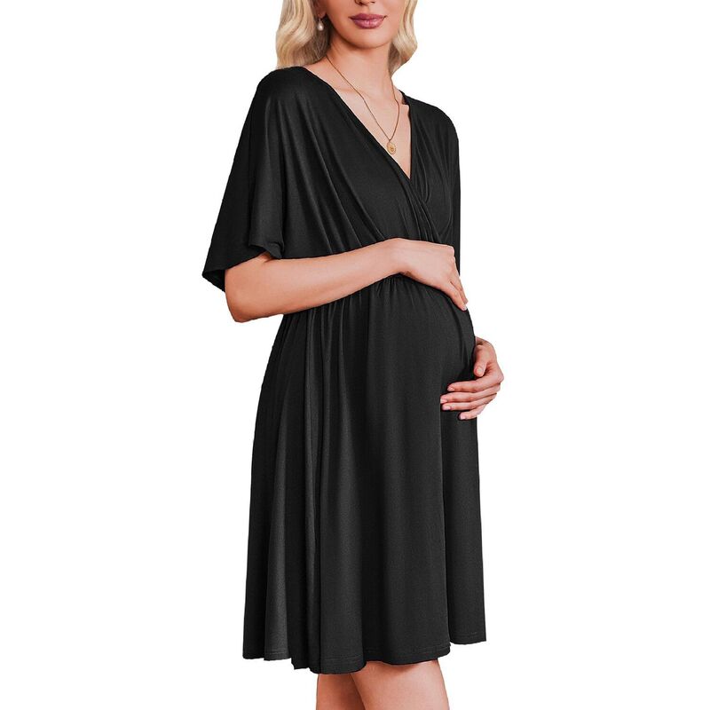 エコアー レディース アンダー御召しもの ナイト爵御召しもの マタニティ Ekouaer Labor andelivery Gown for Hospital Maternity Nursing Dress Nightgown Pajamas Black 黒いこと