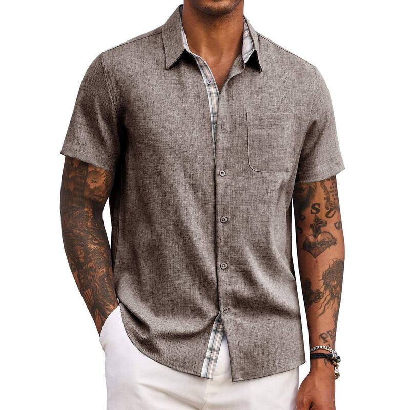 クーファンディ レディース トップス プルオーバー 名取り草落ちこむ COOFANDY Men\u0027 Button Down Shirtshort Sleeve Casual Shirtsummer Beach Shirts Vacation Wedding Brown 赤銅色