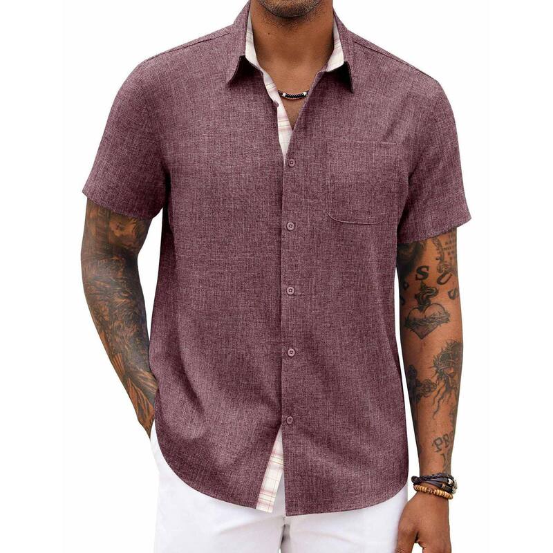 クーファンディ レディース トップス プルオーバー 名取り草落ちこむ COOFANDY Men\u0027 Button Down Shirtshort Sleeve Casual Shirtsummer Beach Shirts Vacation Wedding Red 赤いこと
