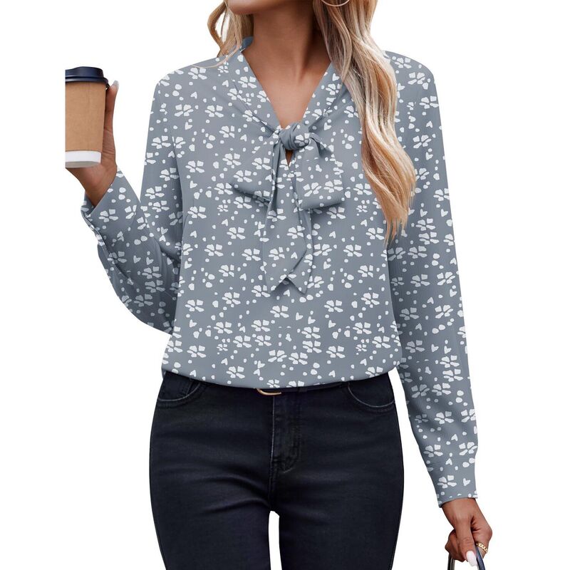 ジーグー レディース トップス プルオーバー シフォン トップ Zeagoo White Blouse for Women Long Sleeve Work Casual Chiffon Tops Bow Tie Ladies Businesshirts Blue 青色